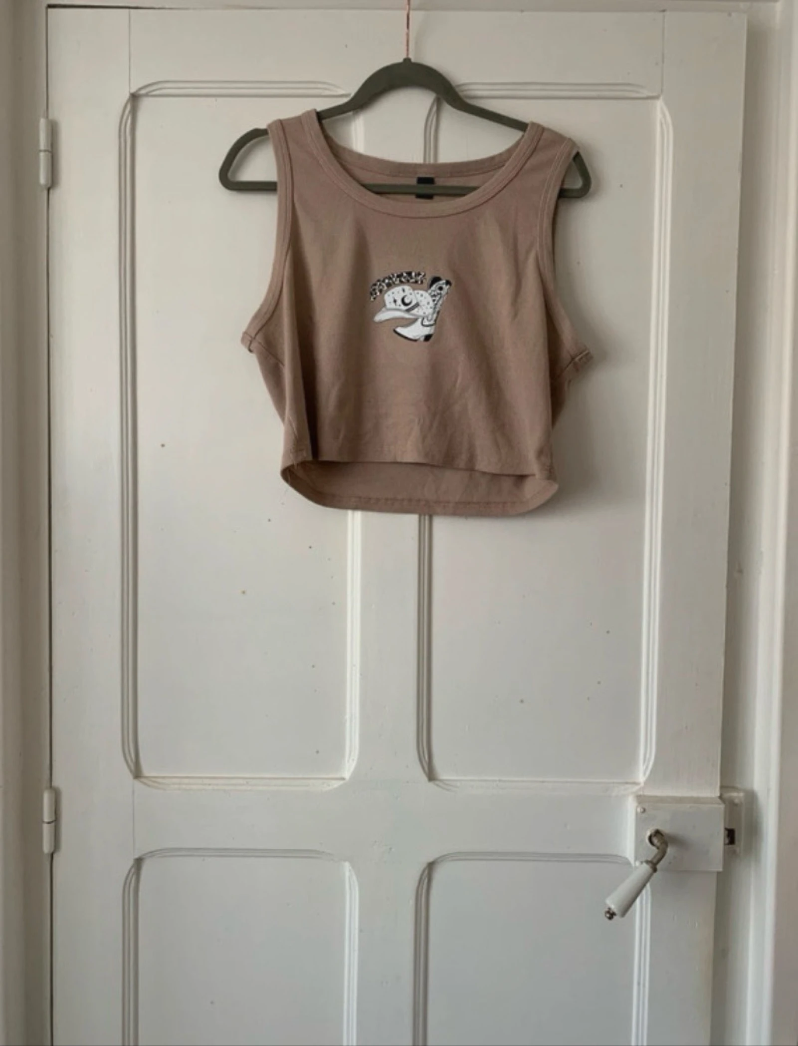 Light Brown Textured Ribbed Cowgirl Women's Crop Tank Top - Size 2XL Curve – photo 2